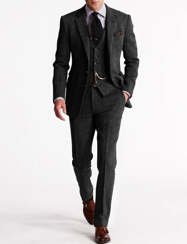 Waistcoat Textured Notch Lapel Formal Suit for Men | Three-Piece