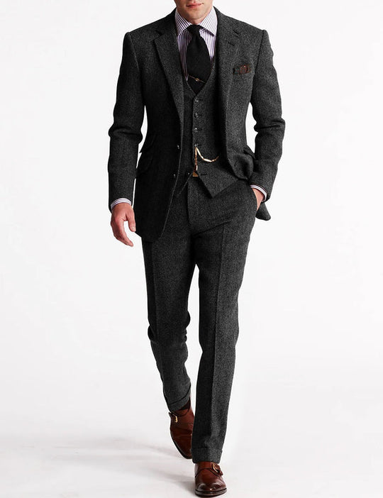 Waistcoat Textured Notch Lapel Formal Suit for Men | Three-Piece