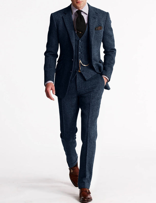 Waistcoat Textured Notch Lapel Formal Suit for Men | Three-Piece