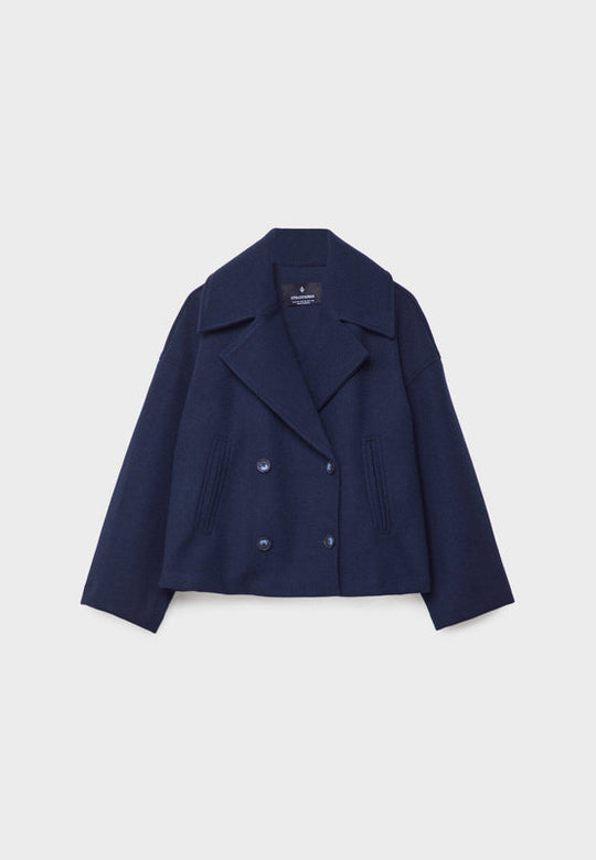 Wide Collar Lapel Short Jacket for Women | Double-Breasted