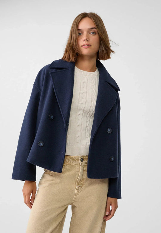 Wide Collar Lapel Short Jacket for Women | Double-Breasted