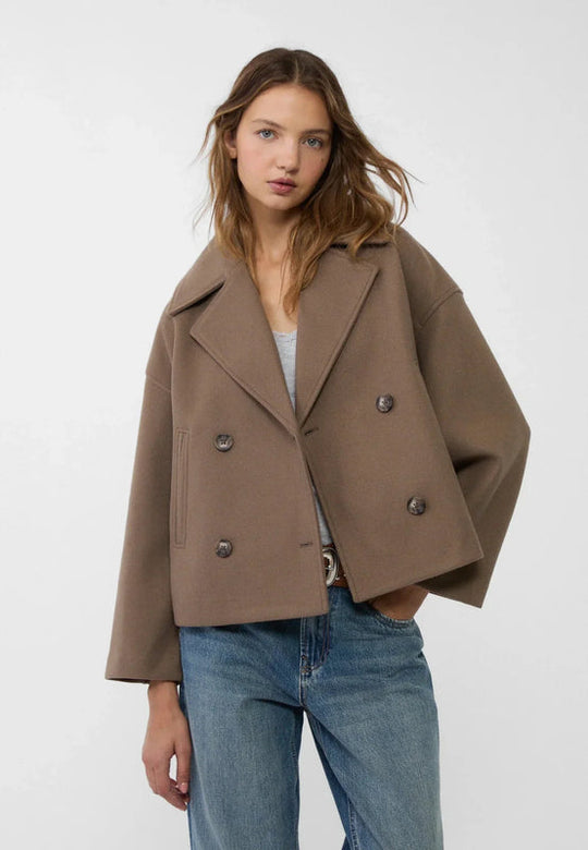 Wide Collar Lapel Short Jacket for Women | Double-Breasted