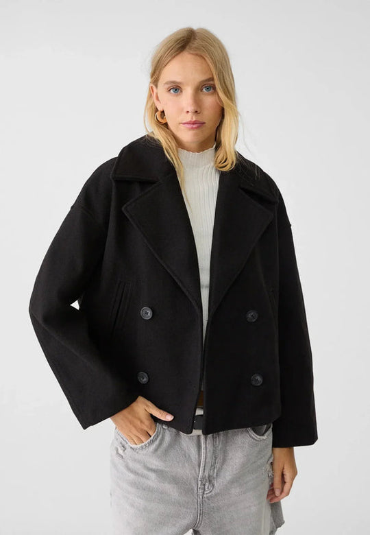 Wide Collar Lapel Short Jacket for Women | Double-Breasted