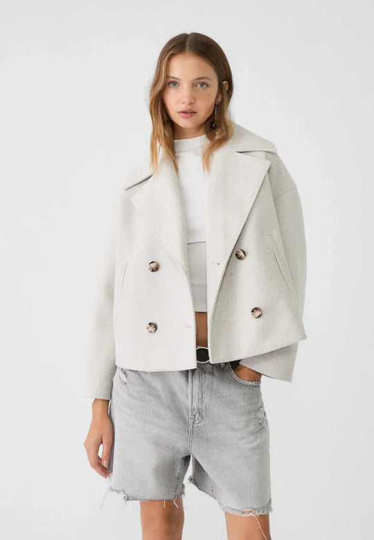 Wide Collar Lapel Short Jacket for Women | Double-Breasted