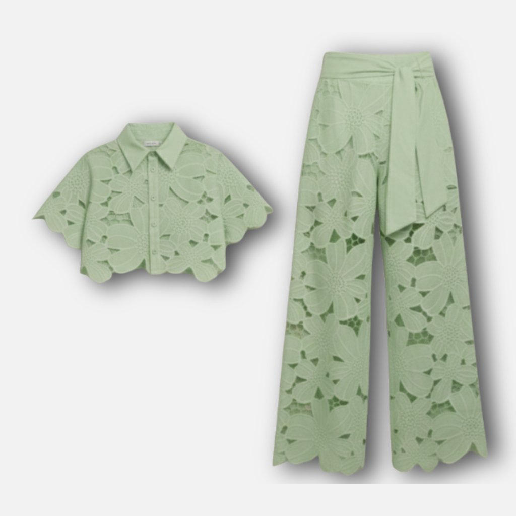 Women’s Cutout Embroidered Two-Piece Set with Scalloped Hem