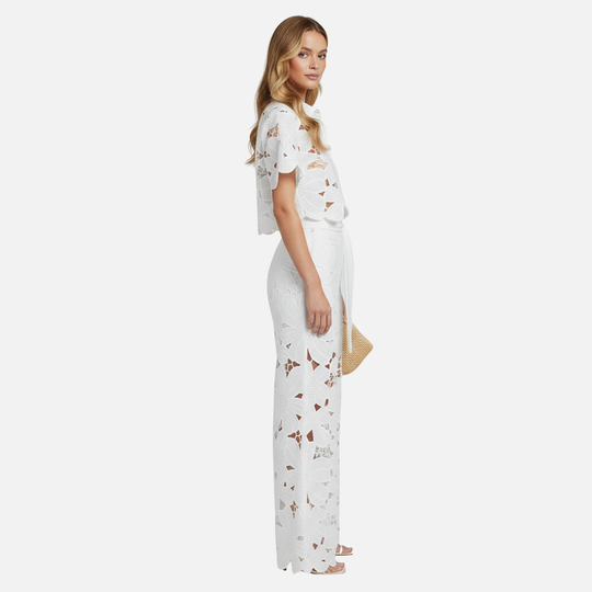 Women’s Cutout Embroidered Two-Piece Set with Scalloped Hem