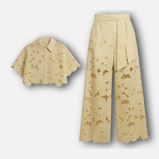 Women’s Cutout Embroidered Two-Piece Set with Scalloped Hem