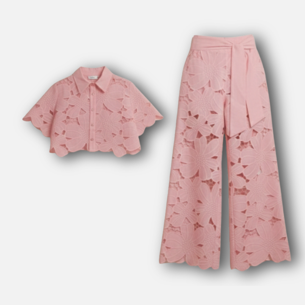 Women’s Cutout Embroidered Two-Piece Set with Scalloped Hem