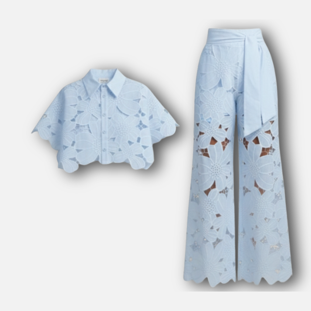 Women’s Cutout Embroidered Two-Piece Set with Scalloped Hem