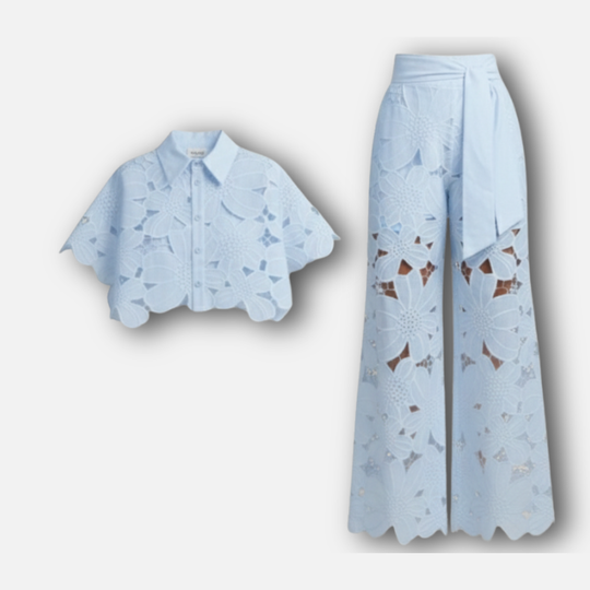 Women’s Cutout Embroidered Two-Piece Set with Scalloped Hem