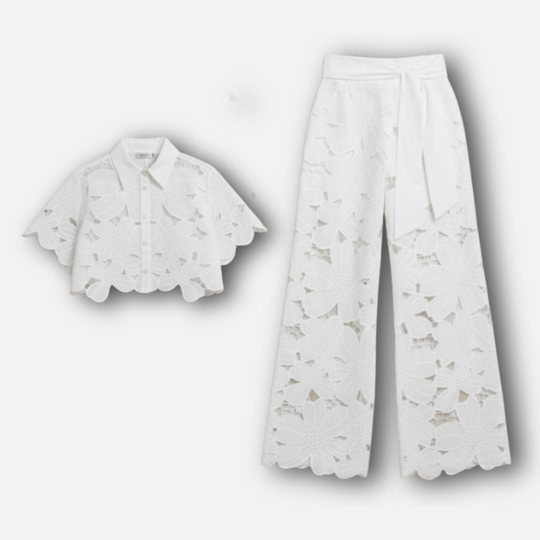 Women’s Cutout Embroidered Two-Piece Set with Scalloped Hem