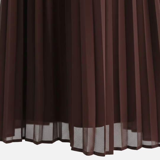 Women’s Pleated Chiffon Midi Dress with Turn-Down Collar