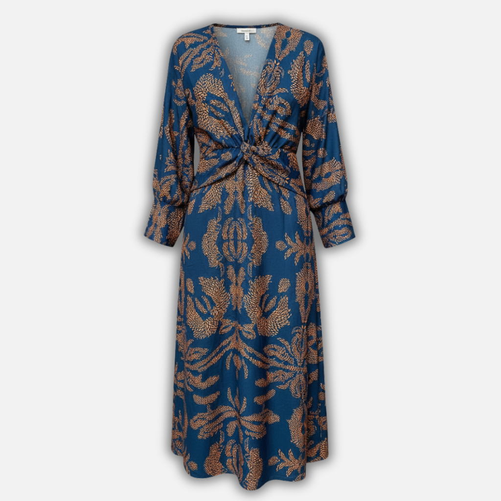 Women’s Printed V-Neck Maxi Dress with Long Sleeves