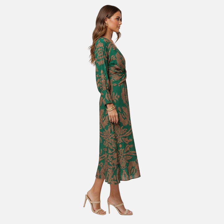 Boho V-Neck Maxi Summer Dress with Long Sleeves for Women