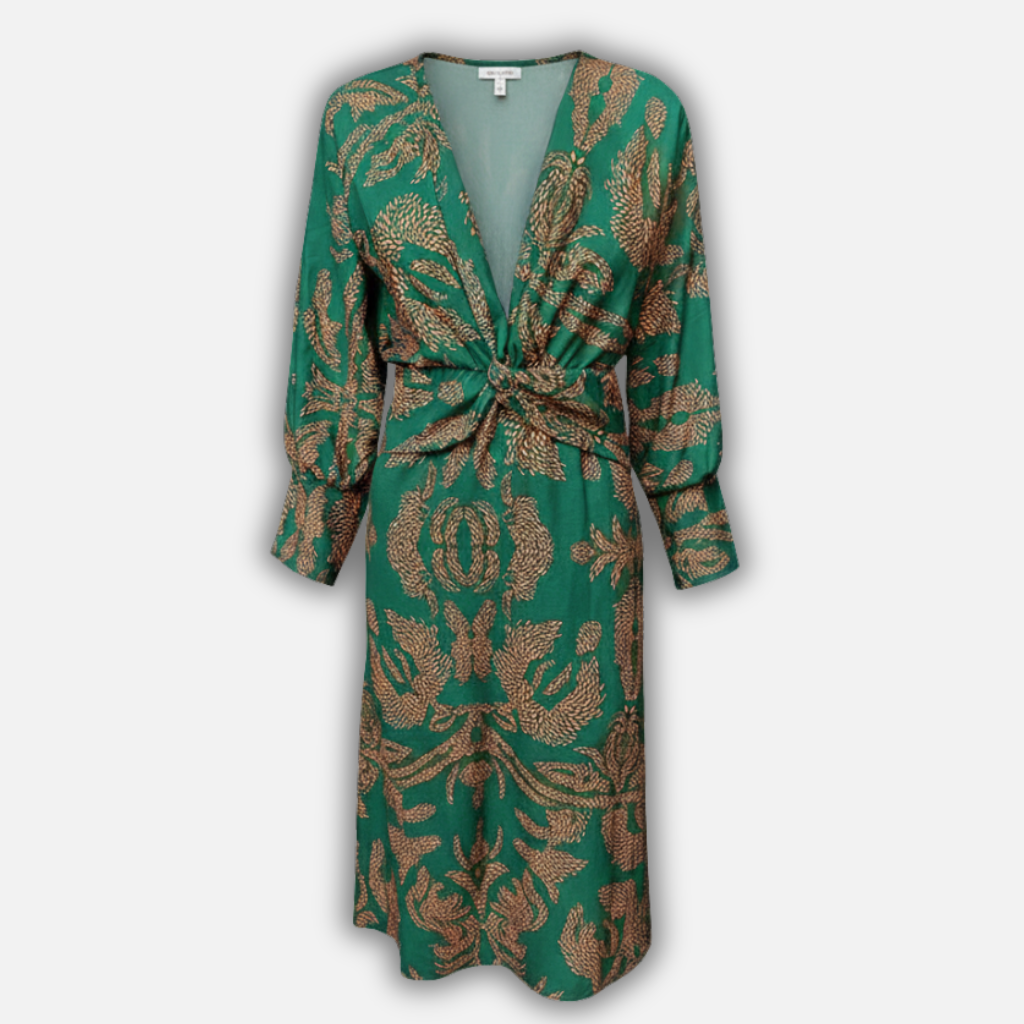Women’s Printed V-Neck Maxi Dress with Long Sleeves