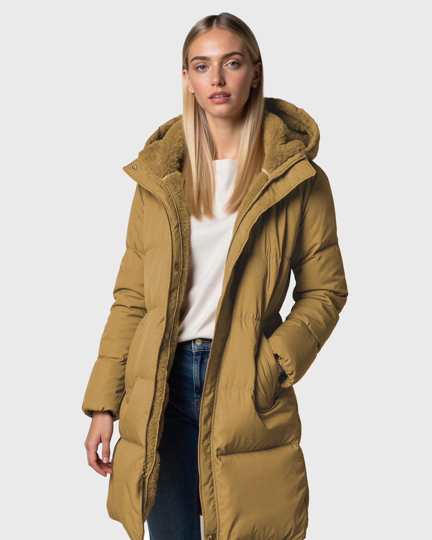 Quilted Puffer Jacket with Hooded Collar for Women