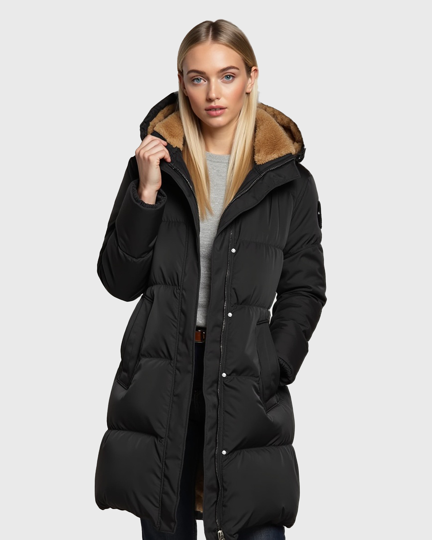 Quilted Puffer Jacket with Hooded Collar for Women