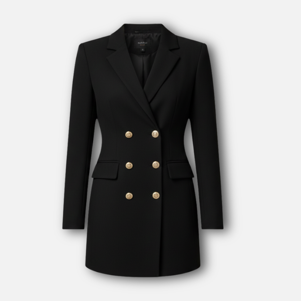 Women’s Structured Blazer Mini Dress with Gold-Tone Buttons