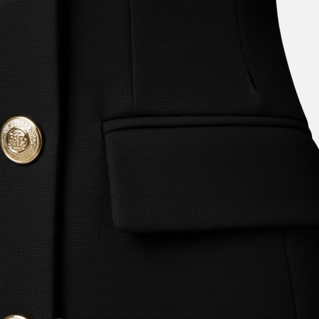 Women’s Structured Blazer Mini Dress with Gold-Tone Buttons