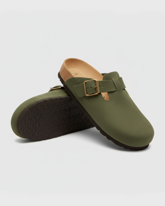Women’s Suede Cork Slippers with Adjustable Straps