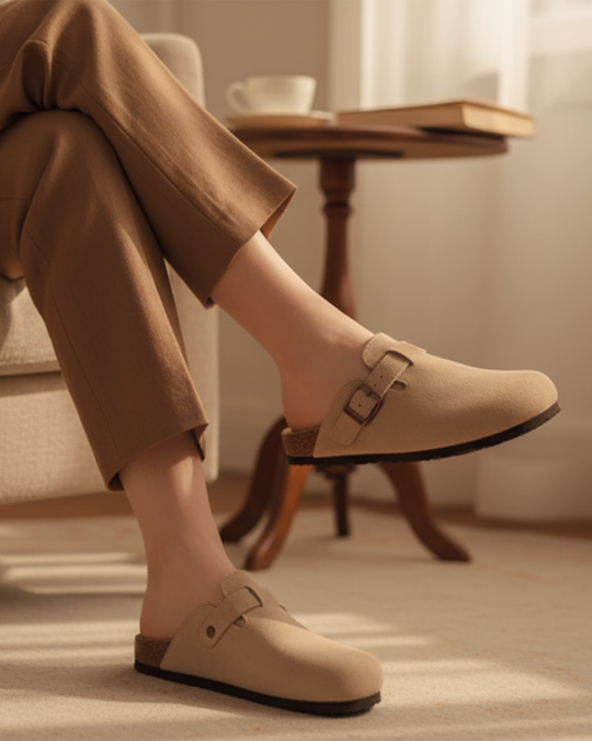 Women’s Suede Cork Slippers with Adjustable Straps