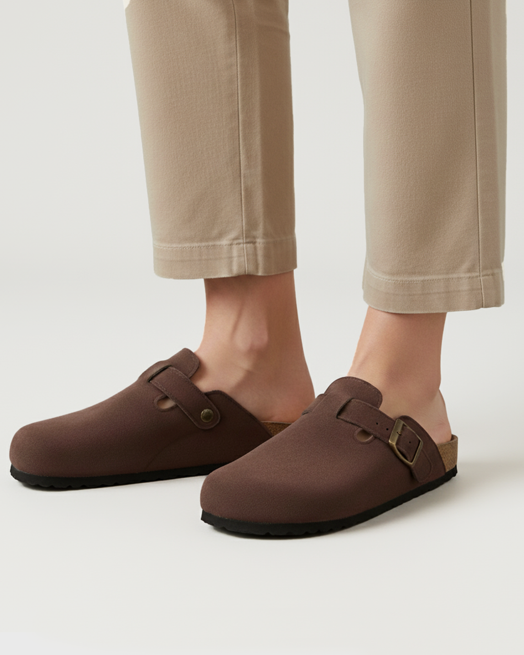 Women’s Suede Cork Slippers with Adjustable Straps
