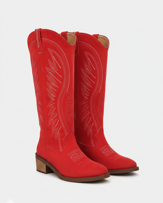 Western-Style Cowboy Boots with Mid-Height Block Heel for Women
