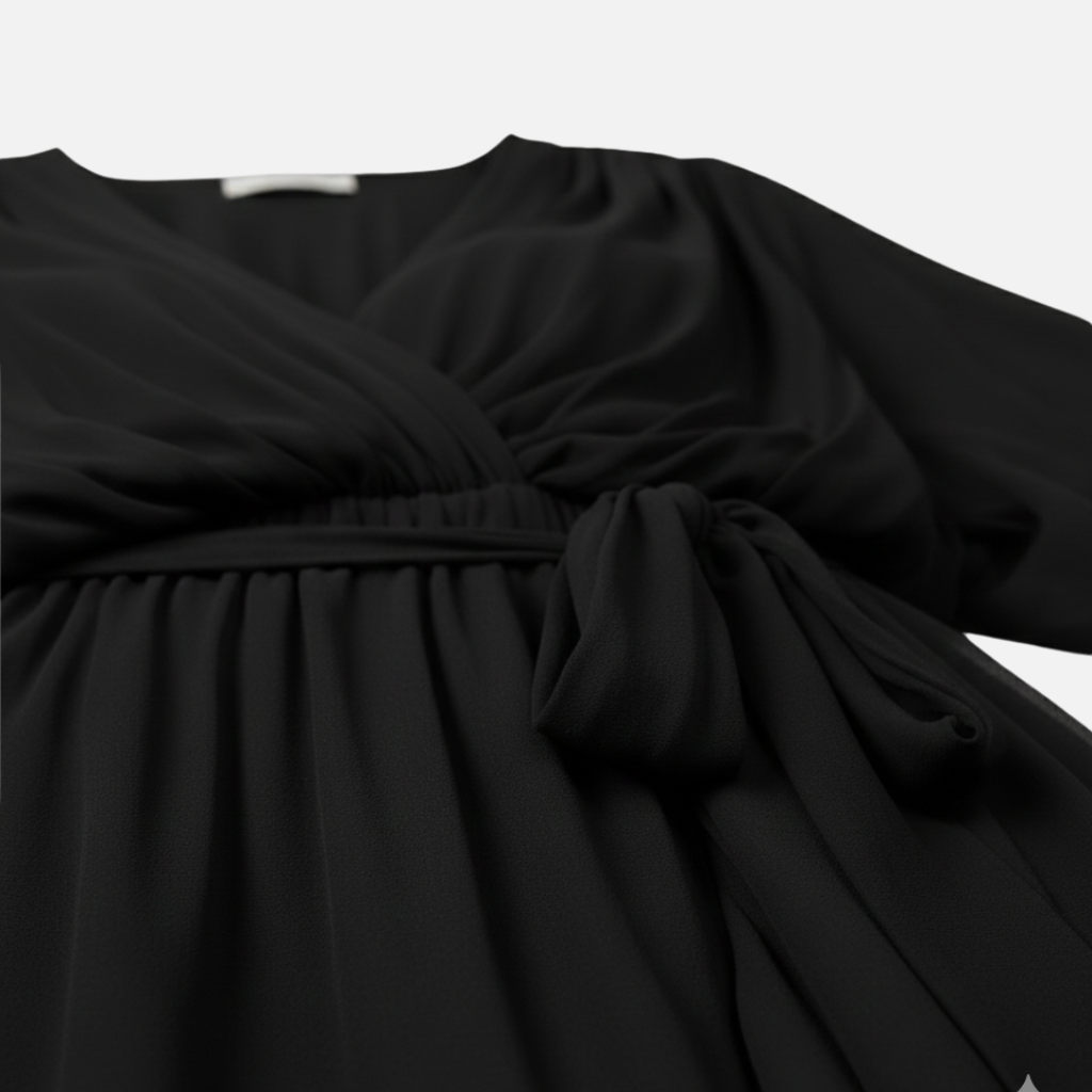 Flowing Chiffon Midi Dress with V-Neck and Belt for Women