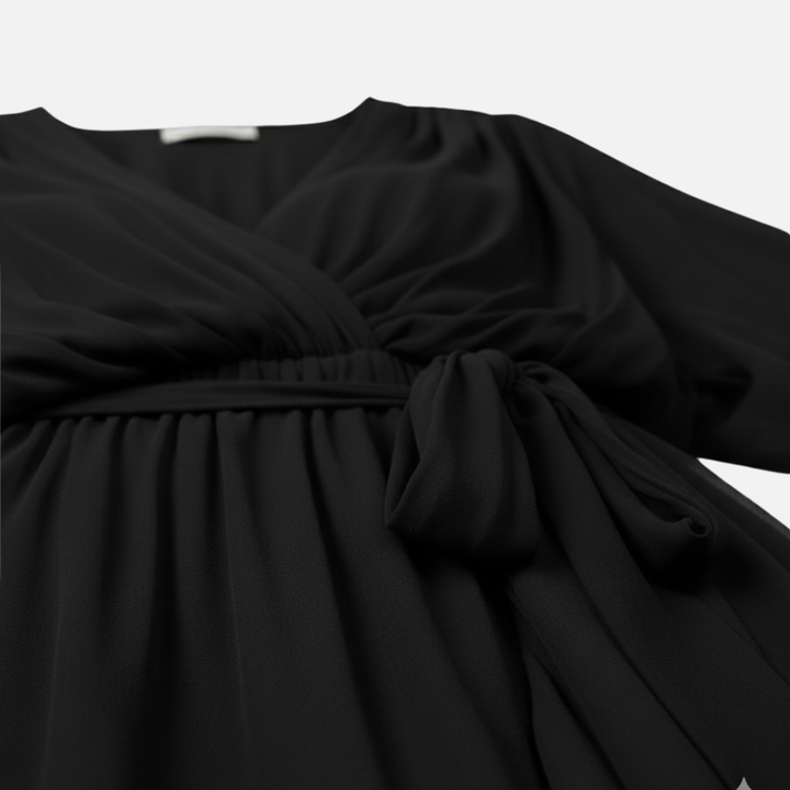 Flowing Chiffon Midi Dress with V-Neck and Belt for Women