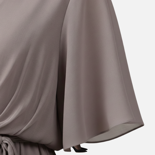 Flowing Chiffon Midi Dress with V-Neck and Belt for Women