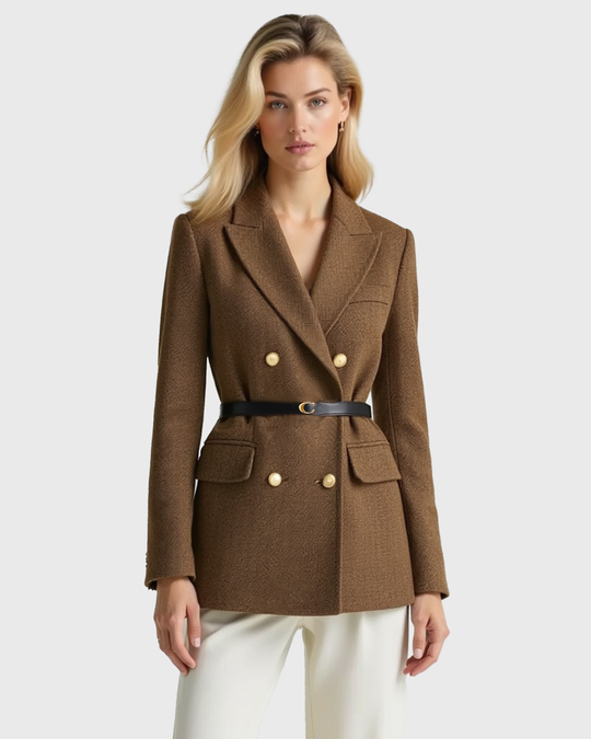 Women’s Double-Breasted Tweed Coat with Notched Lapel