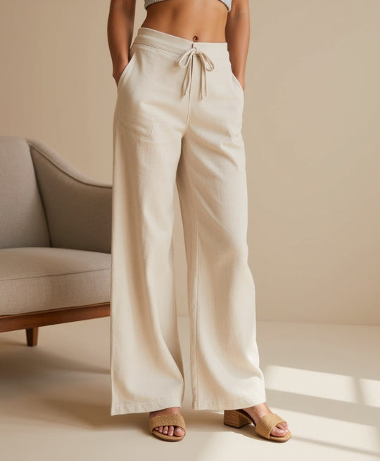 Women’s Linen Blend Loose Trousers with Elastic Waistband
