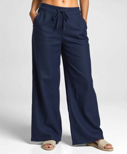 Women’s Linen Blend Loose Trousers with Elastic Waistband