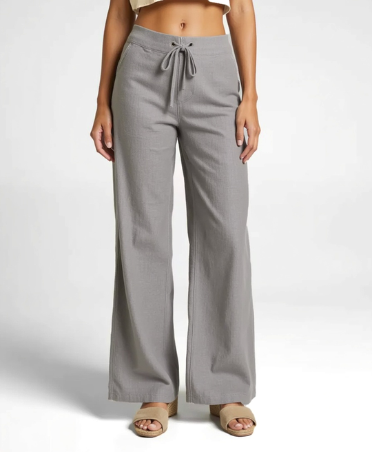 Women’s Linen Blend Loose Trousers with Elastic Waistband