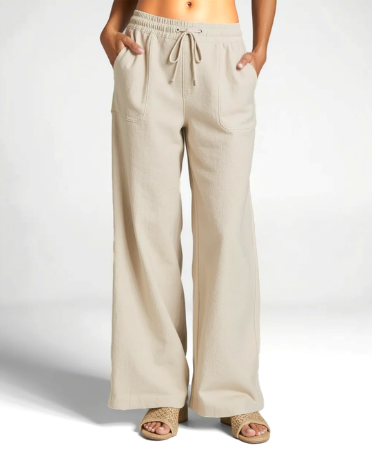 Women’s Linen Blend Loose Trousers with Elastic Waistband