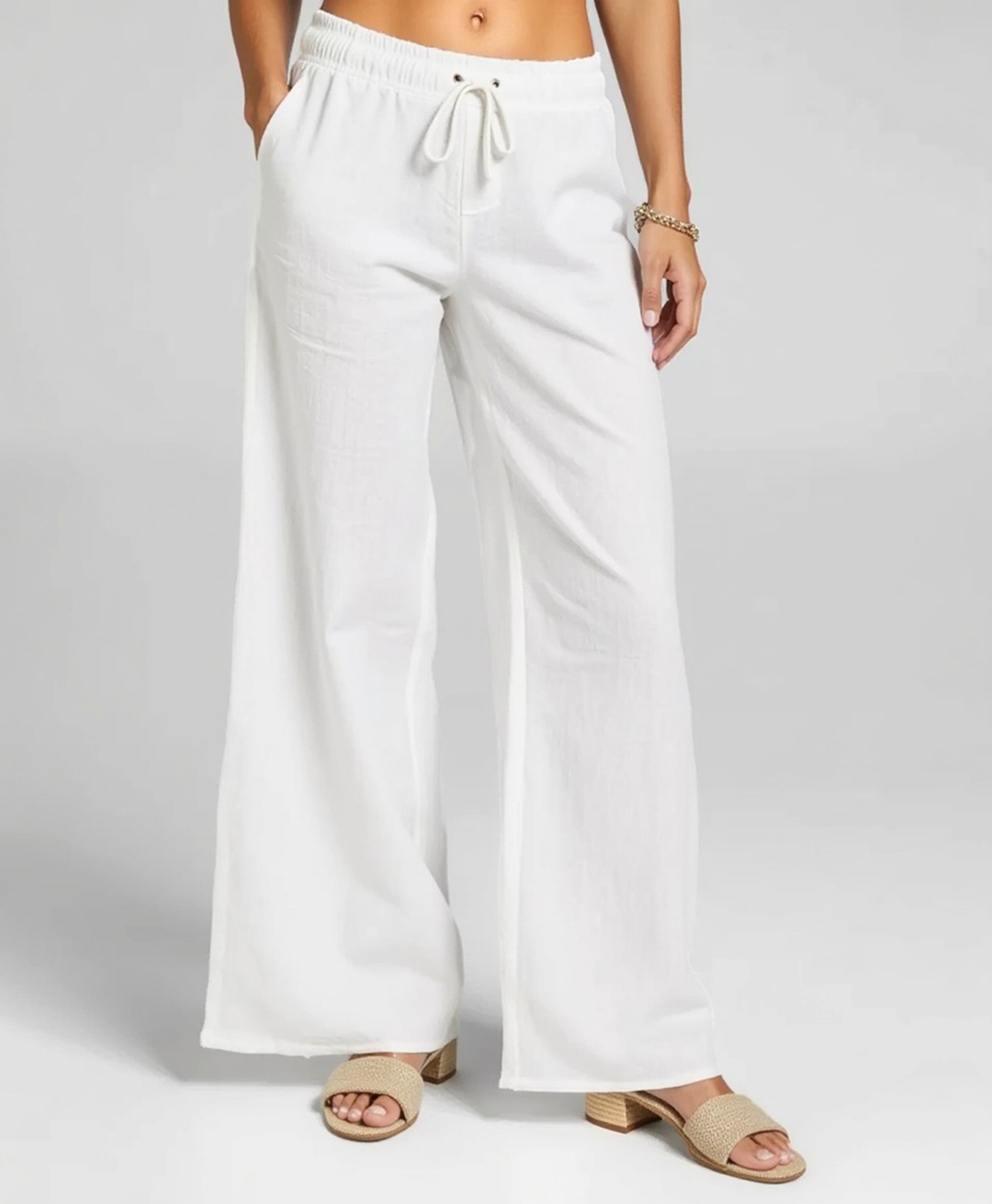 Women’s Linen Blend Loose Trousers with Elastic Waistband