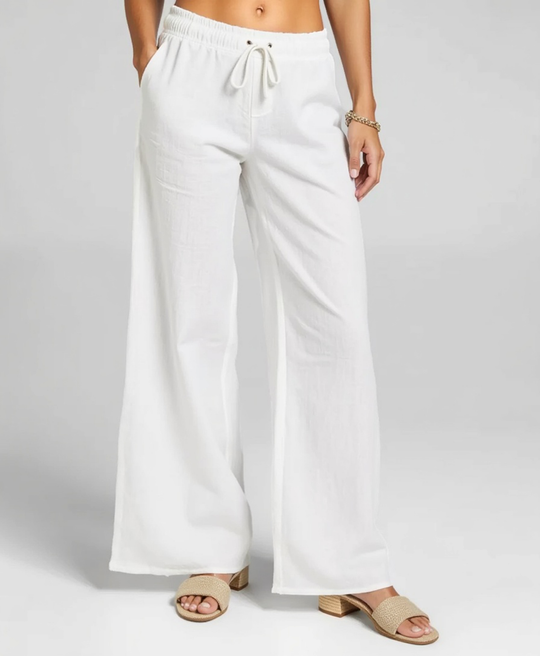 Women’s Linen Blend Loose Trousers with Elastic Waistband