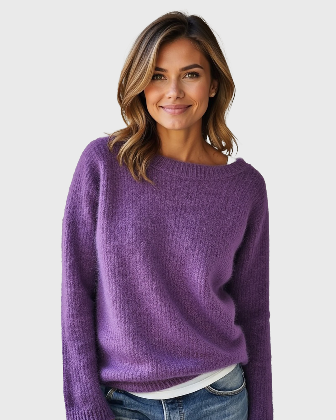 Women’s Loose Fit Sweater with Wide Round Neck