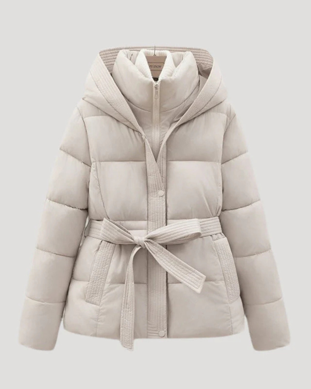 Winter Quilted Padded Jacket with Tie Belt – Mid-Length Coat for Women