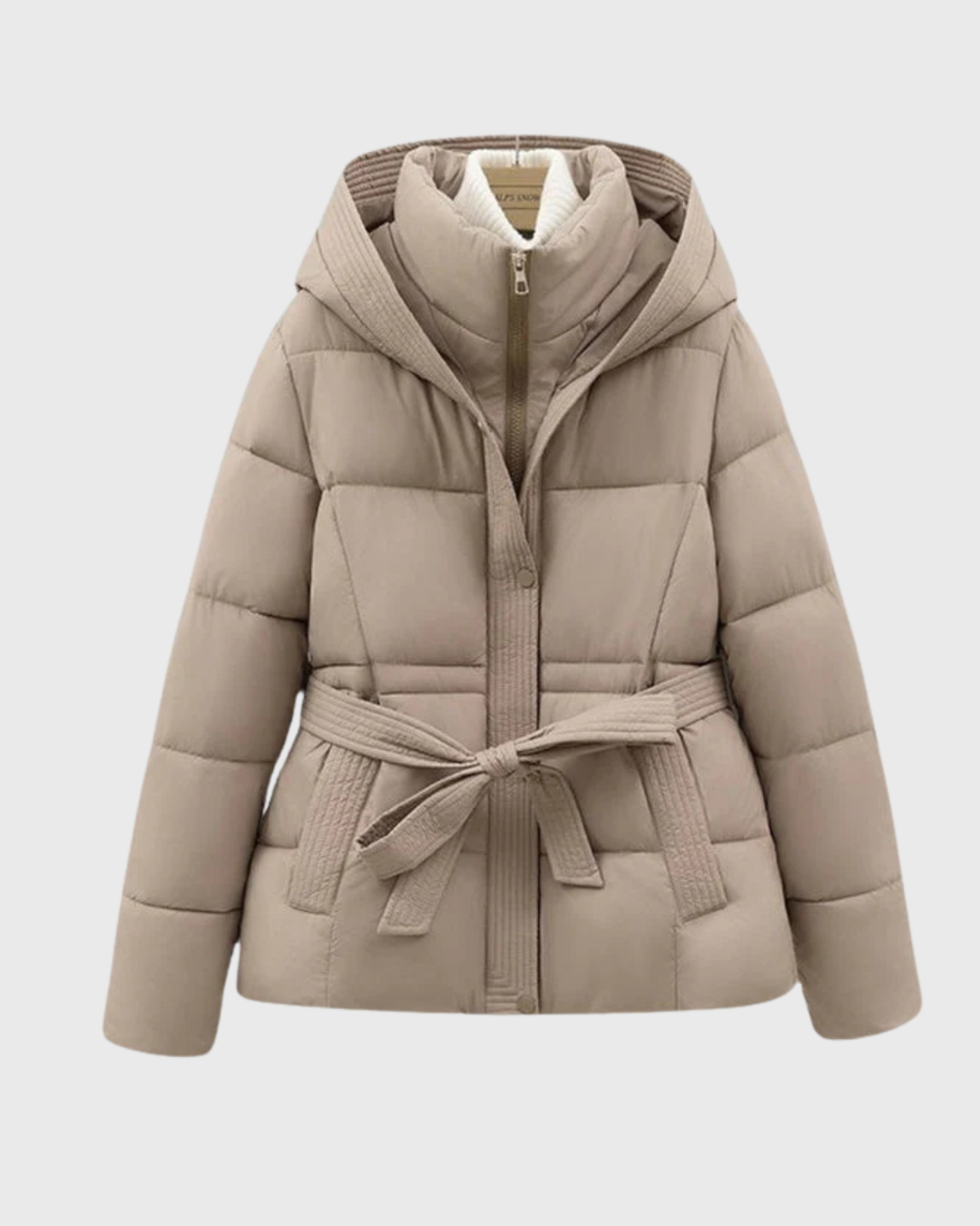 Winter Quilted Padded Jacket with Tie Belt – Mid-Length Coat for Women