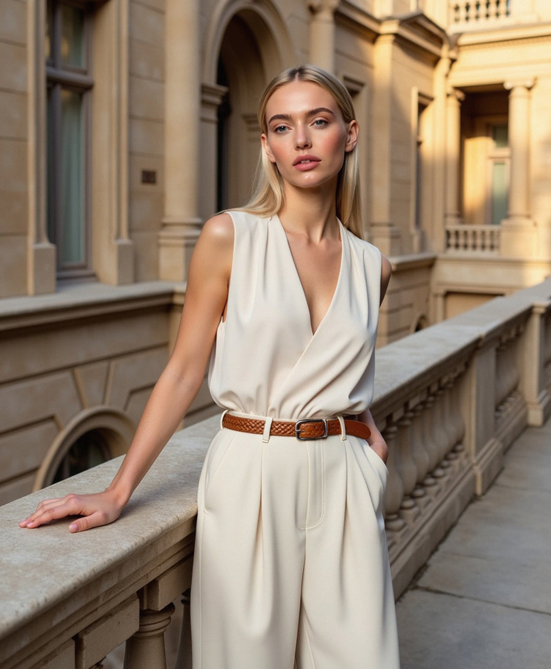 Women’s Straight-Cut Capri Pants with Light Sand Color