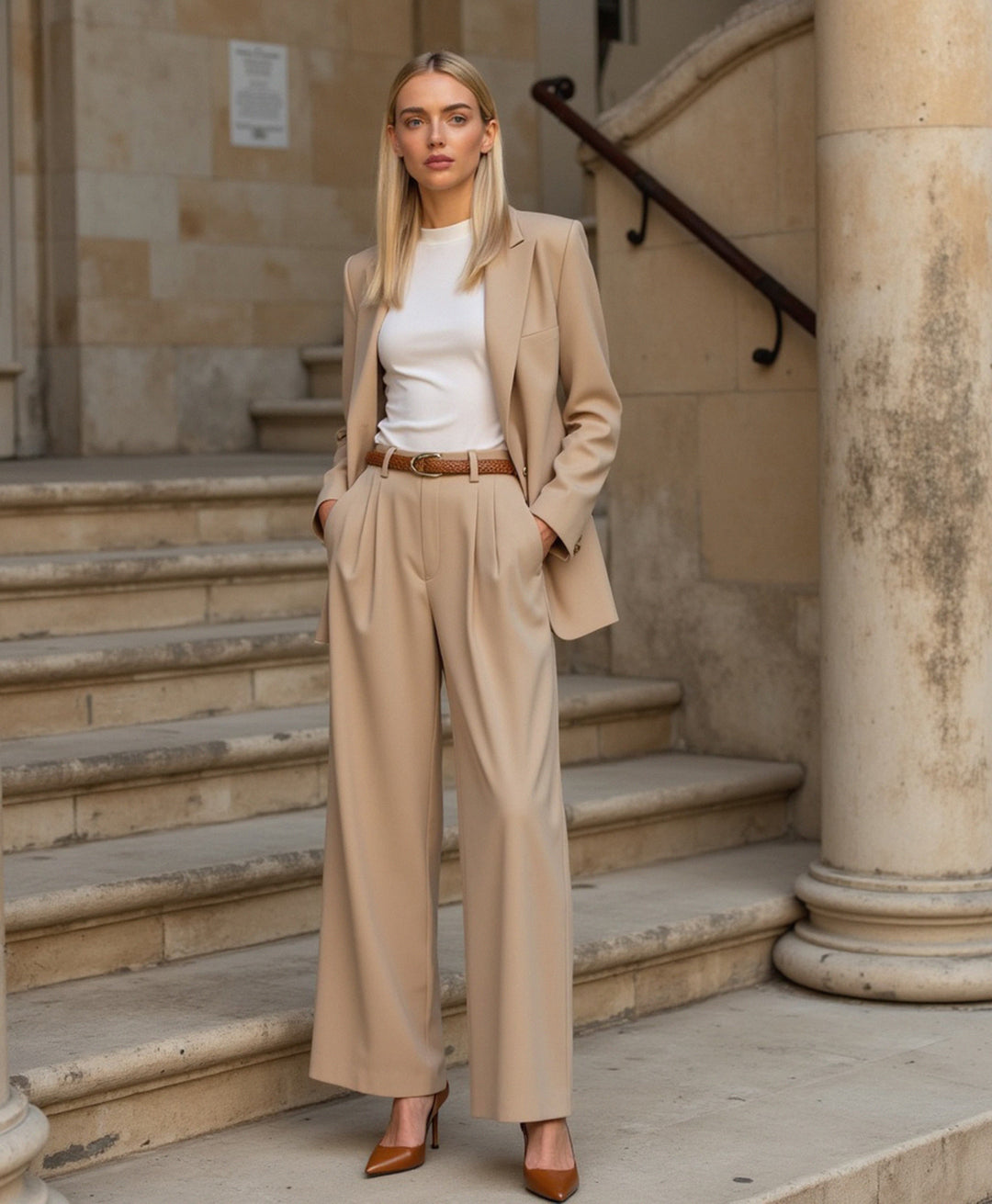 Women’s Straight-Cut Capri Pants with Light Sand Color
