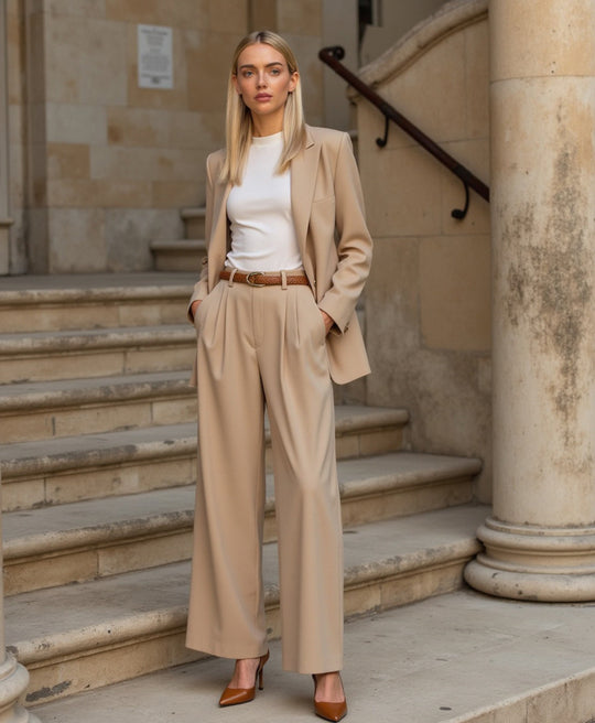 Women’s Straight-Cut Capri Pants with Light Sand Color