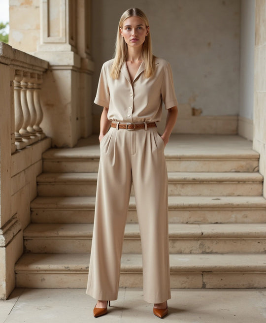 Women’s Straight-Cut Capri Pants with Light Sand Color