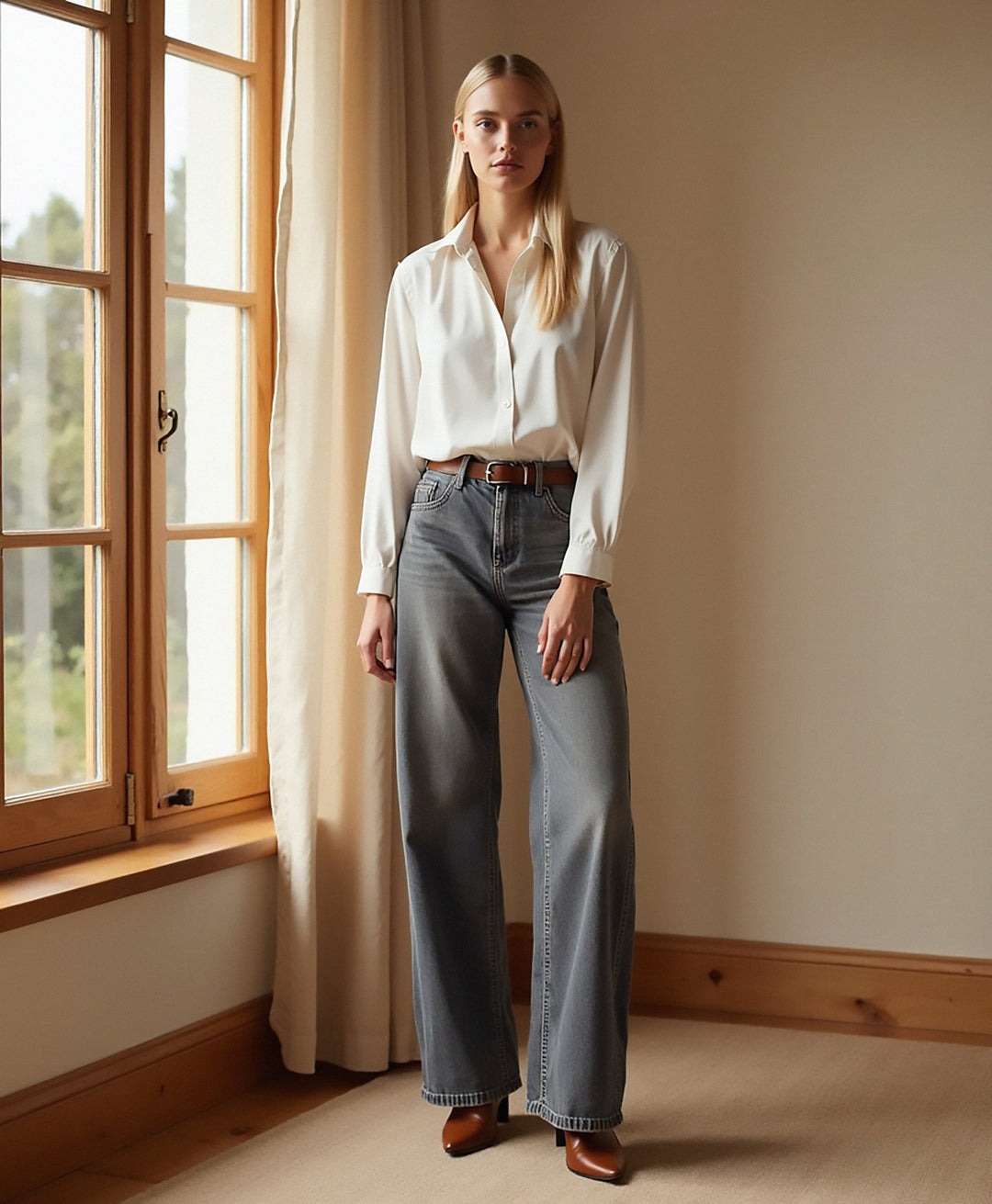 Women’s Wide-Leg Denim Jeans with Relaxed Fit