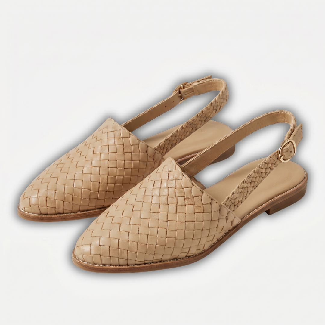 Women’s Woven Slingback Flats with Buckle Strap