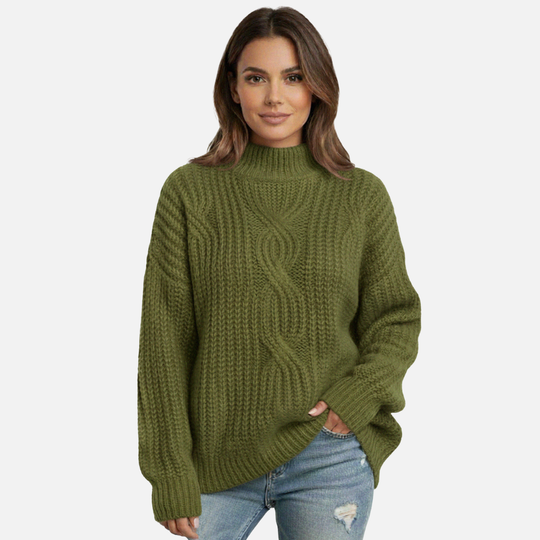 Women’s Ribbed Knit Sweater with Cable Knit Front