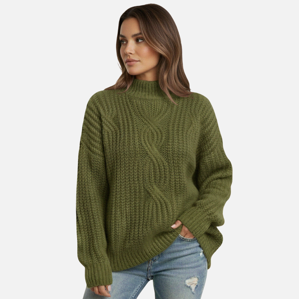 Women’s Ribbed Knit Sweater with Cable Knit Front