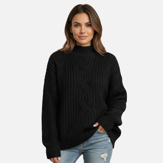 Women’s Ribbed Knit Sweater with Cable Knit Front