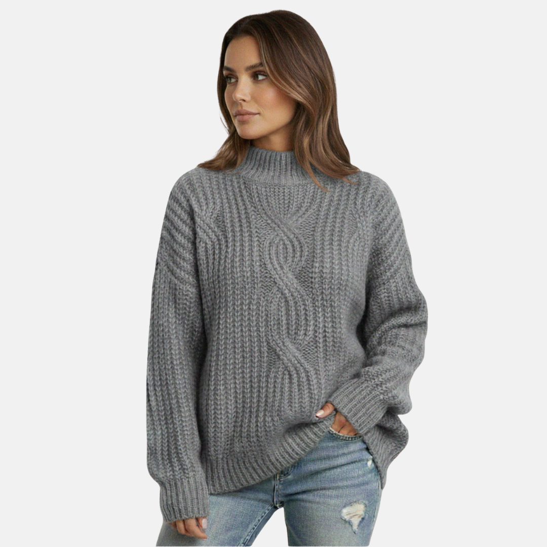 Women’s Ribbed Knit Sweater with Cable Knit Front